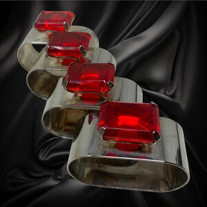 Lot 4 x Vintage Audrey Hong Kong "Ruby" Solitaire Silverplate Napkin Rings